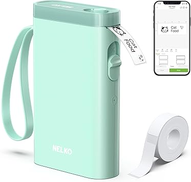 Nelko P21 Label Maker Machine with Tape, Bluetooth Label Printer, Green