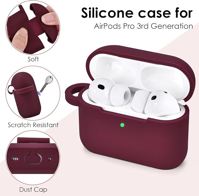 Filoto for AirPods Pro 3 Case (2025), Soft Silicone Protective Case Cover Compatible with Apple AirPods Pro 3rd Generation with Beaded Bracelet Keychain Accessories for Women Burgundy