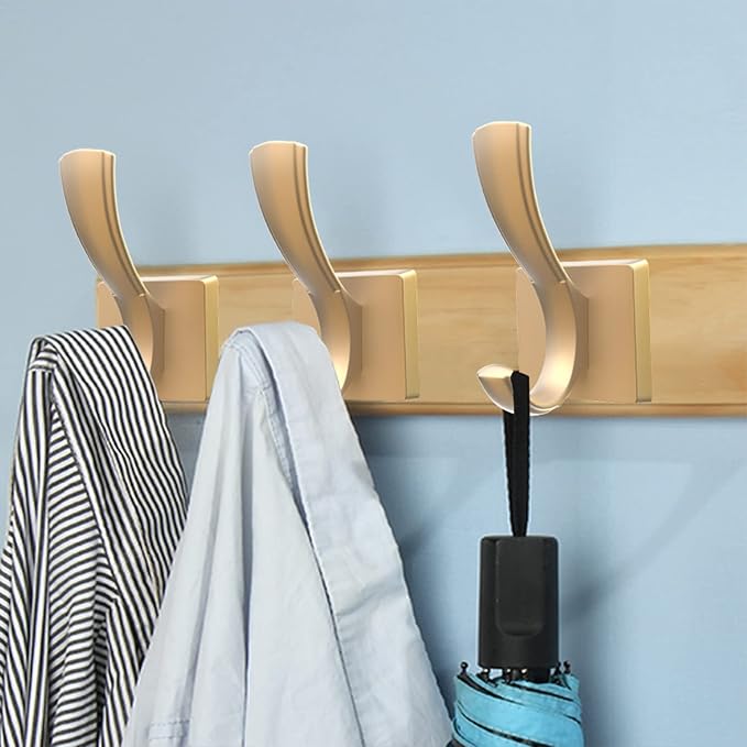 Gold Hooks for Wall, Heavy Duty Thick Aluminum Alloy Entry Coat Hooks for Hanging Key Robe Hat Backpack, Wall Mount Holder Bathroom Kitchen Garage(4 Pack, Gold)