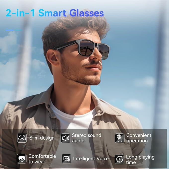 Smart Glasses for Women Men,Bluetooth Glasses with Photochromic Lenses,Built-in Mic & Speakers,Anti-Blue Light Lens with Hands-Free Listening Voice Control,Perfect for Indoor Outdoor