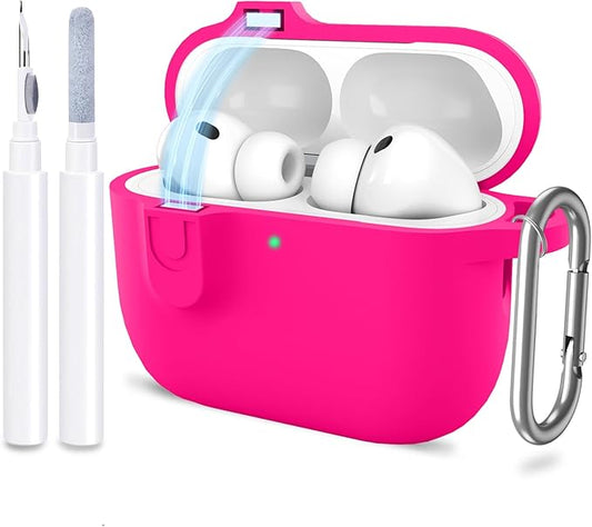 ATUAT for AirPods Pro 3 Case with Magnetic Lid Lock, Protective Soft Silicone Cover with Keychain Cleaner Kit for Women Men for Apple AirPods Pro 3rd Generation(2025), Front LED Visible, Hot Pink
