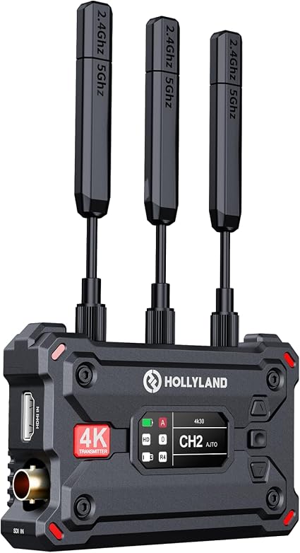 Hollyland Pyro S TX Wireless Video Transmitter HDMI SDI 4K30/1080p60 1300ft Los Range 50ms Latency Up to 4 Receiver, Auto Dual-Band Hopping (ADH), Smart Channel Scan, Live Stream (Transmitter Only)