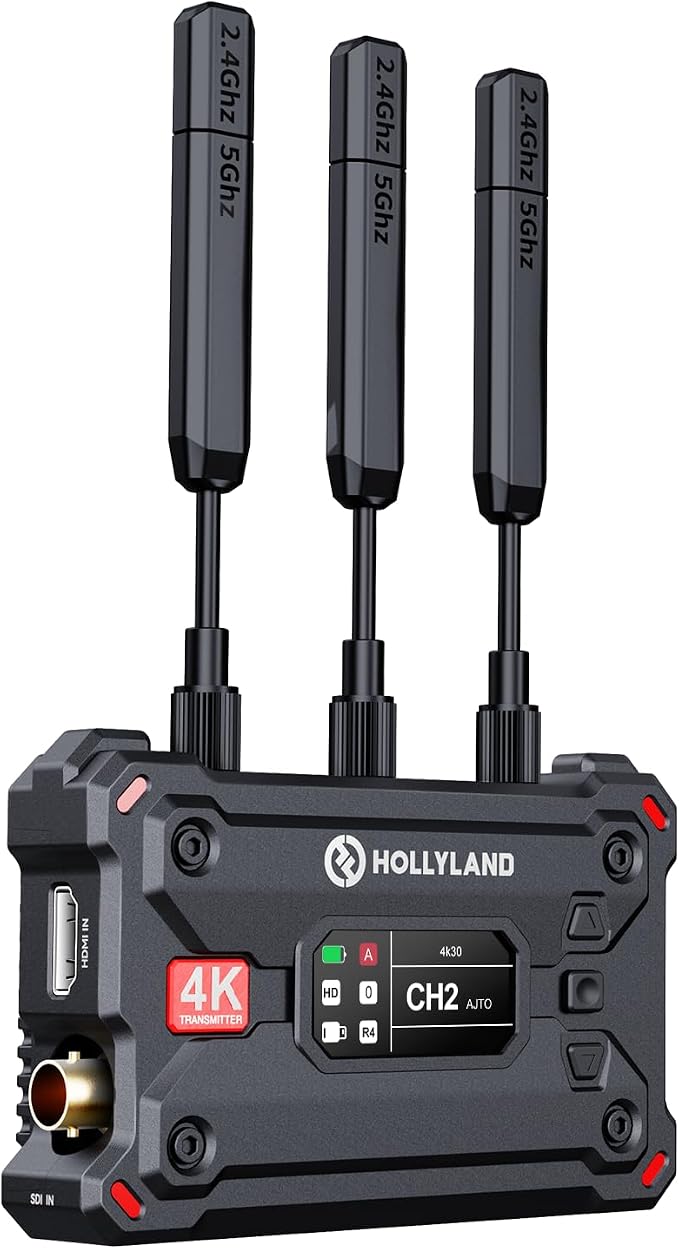 Hollyland Pyro S TX Wireless Video Transmitter HDMI SDI 4K30/1080p60 1300ft Los Range 50ms Latency Up to 4 Receiver, Auto Dual-Band Hopping (ADH), Smart Channel Scan, Live Stream (Transmitter Only)