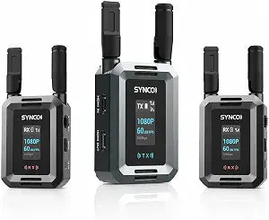 SYNCO Wireless HD Video Transmission System, XVision 1080P 60FPS HD Transmitter and Receiver with Dual HD Port Output and Loop Out 0.04s Latency 984ft for Livestreaming（1TX + 2RX）