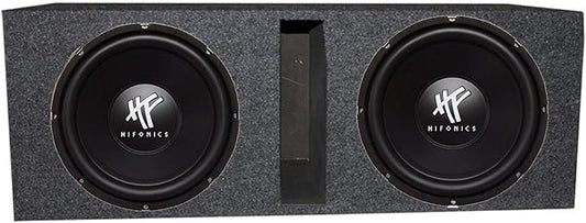 Hifonics 2 Pack Subwoofers, 12" 1600W Car Audio DVC Speakers Bundled with QPower Ported Enclosure Box