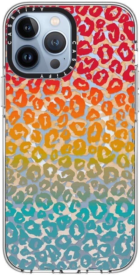 CASETiFY Clear iPhone 13 Pro Max Case [Not Yellowing / 6.6 ft. 3X Military Grade Drop Protection/Compatible with Magsafe] - Cheeky Cheetah Vibrant Rainbow - Clear