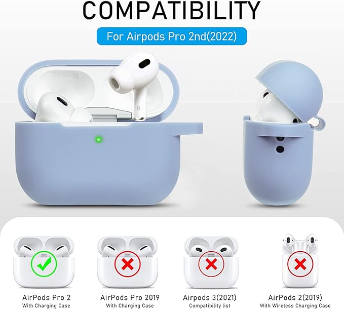 Soft Case Cover Flexible for Compatible with AirPods Pro 2nd Generation - Blue with Keychain