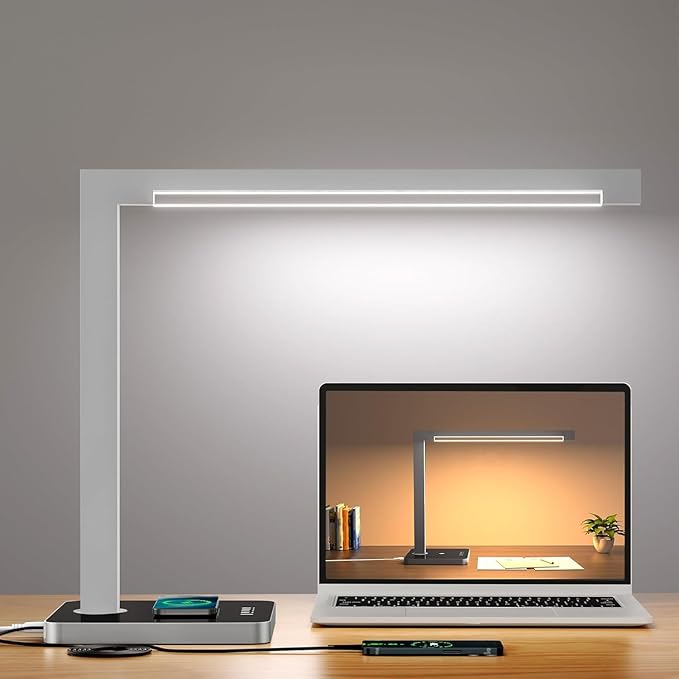 Aluminum LED Desk Lamp with Charging Station, 15W Table Lamp Work