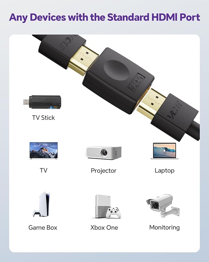 VCE HDMI Coupler HDMI Female to Female Connector 3D 4K Extension Adapter Compatible with PCs and Xbox One，Wall-Mounted TVs and TV Sticks, 2-Pack