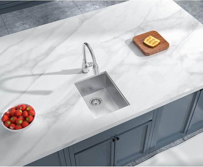 VADANIA 16-Inch Bar Prep Sink, 16"x18"x10", Single Bowl, Undermount, 18 Gauge T304 Stainless Steel, Satin Finish, with Strainer & Bottom Grid, cUPC listed