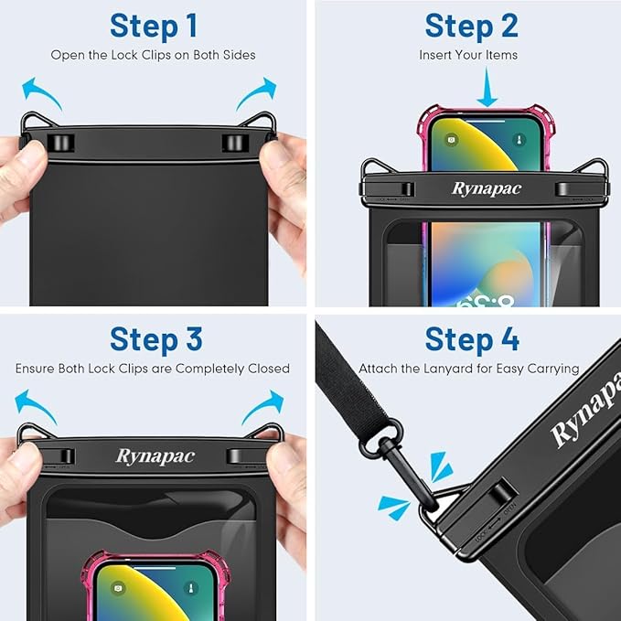 [Up to 10"] Large Waterproof Phone Pouch Bag - 2 Pack IPX8 Waterproof Phone Case for iPhone 17 16 15 Pro Max Galaxy S26 S25 Ultra, Touchscreen & Underwater Photography, Beach Cruise Travel Essentials