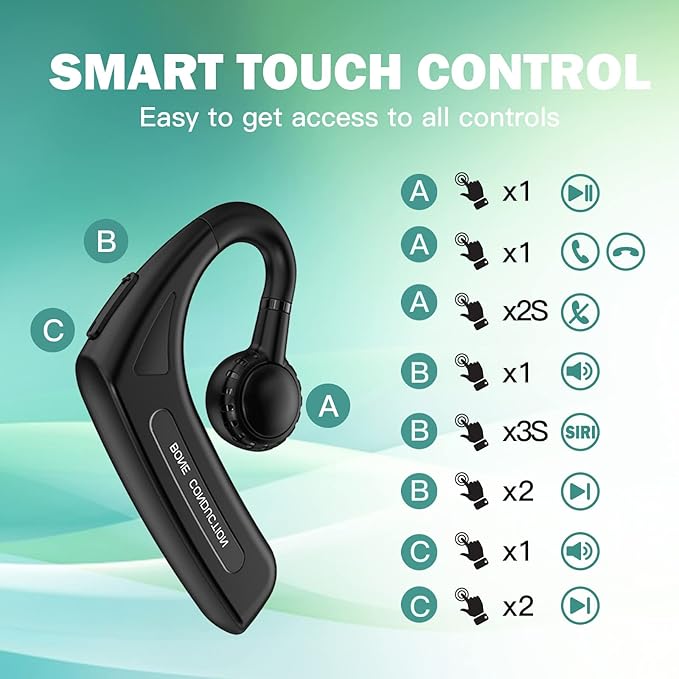 Open Ear Headphones Bluetooth Single Bone Conduction Wireless Earbuds with Earhooks Microphone Earphones Waterproof Long Battery Life Earpiece for Workout Sports Running Android iOS Non Ear Plug Green