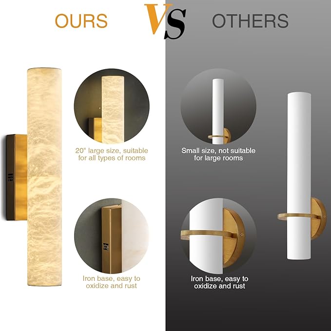 Alabaster Wall Sconces, 20" Brass Wall Sconce, Modern Bathroom Sconces Wall Lighting, Gold Wall Sconce, Spanish Natural Marble Sconce for Living Room, Bedroom, Stairs, Hallway