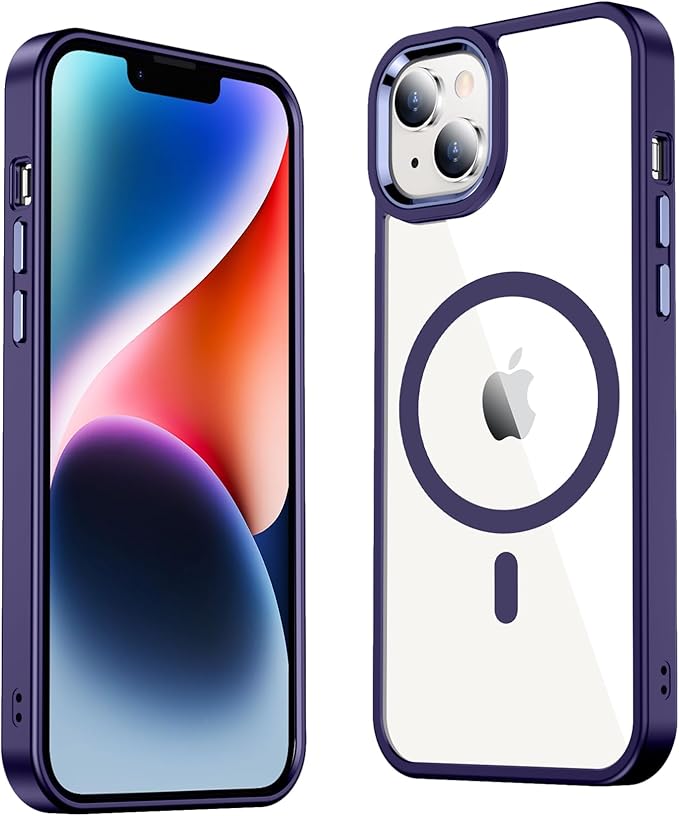 Red2Fire Magnetic for iPhone 15 Plus Case for iPhone 14 Plus Case Clear, [Compatible with Magsafe][Military Grade Drop Protection][Not Yellowing] Slim Phone Case 6.7" - Clear/Purple
