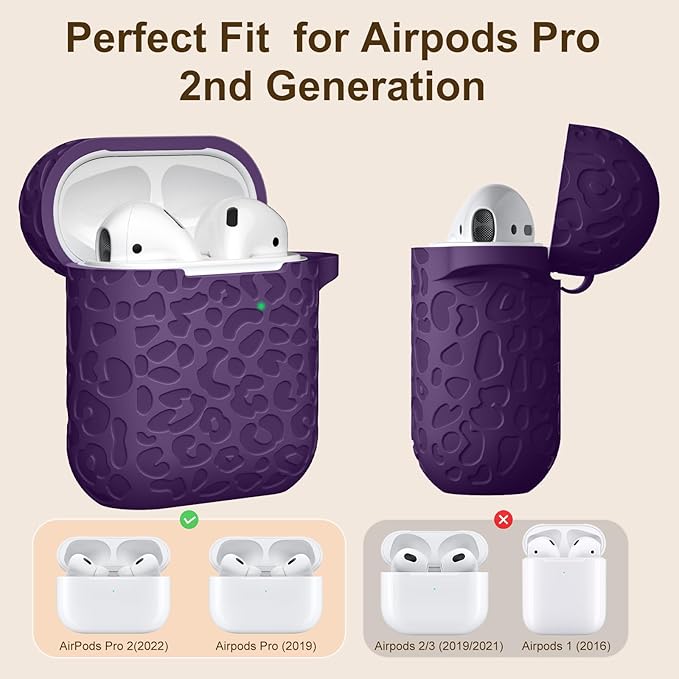 Leropard Engraved for AirPods Case Cover, Cute Soft Silicone Protector with Keychain Compatible with Airpods 2nd/1st Generation,Front LED Visible,Darkpurple