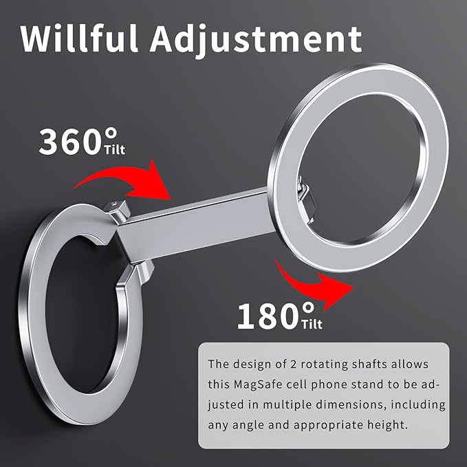 for MagSafe Phone Grip Kickstand,for iPhone 16 15 14 13 12 Pro Max and Magsafe Case,Double-Sided Magnetic Cell Phone Stand for Gym, Kitchen & All Metal Surfaces (Silvery)