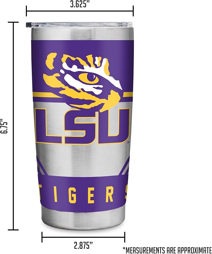 Rico Industries NCAA 20oz Stainless Steel Tumbler with Lid - Great For Coffee, Tea, Water or Cocktails