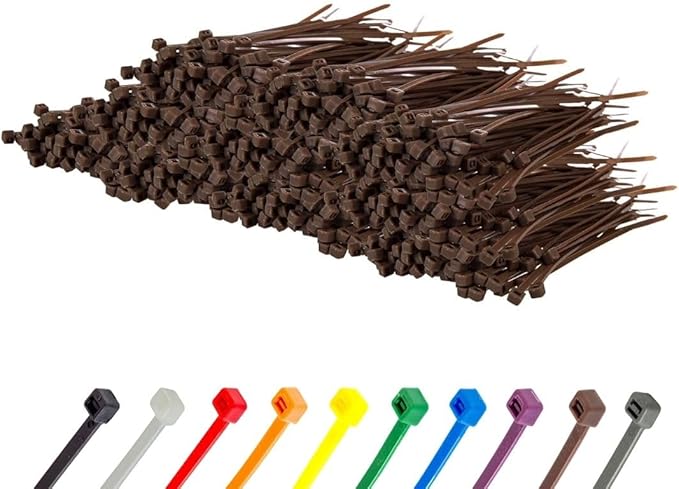 GTSE 4 Inch Brown Zip Ties, 1,000 Bulk Pack, 18lb Strength, UV Resistant Small Nylon Cable Ties, Self-Locking 4" Tie Wraps