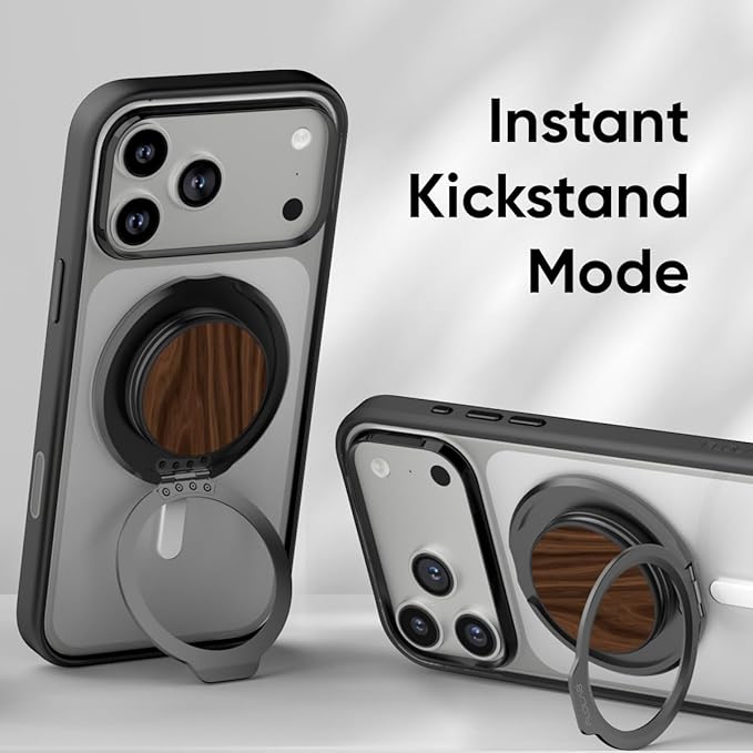 FLOLAB ForgeGrip Strong Magnetic Phone Holder & Phone Grip for MagSafe Grip iPhone Accessories Magnetic Phone Grip, Ring Holder & Stand, Satisfying Snap Grip - Walnut