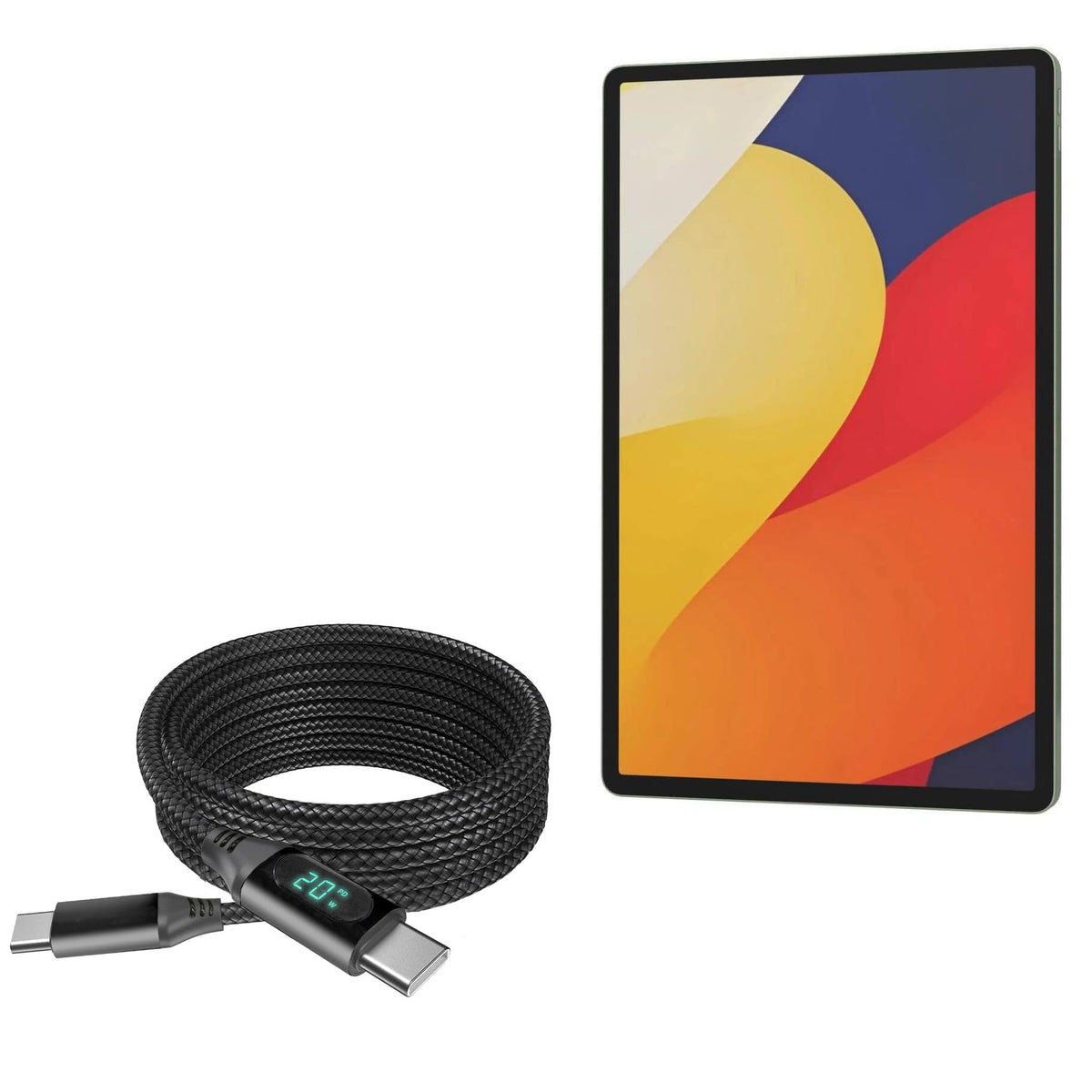 BoxWave Cable Compatible with Motorola Moto Pad 60 - PowerDisplay PD Cable (6ft) - USB-C to USB-C (100W), LED Wattage Info Extra Long Braided Nylon - Jet Black