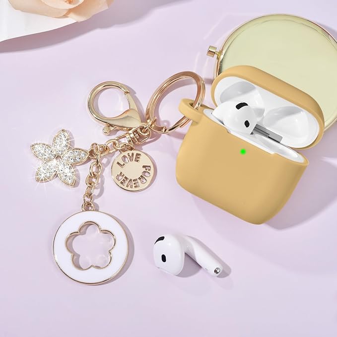 Case Compatible for Apple Airpods 4 - VISOOM Airpods 4 Cases 2024 Cover Women Anti-Drop Silicone iPods 4 Earbuds Wireless Accessorie Charging Cases Girl Bling Keychain for Airpod iPods 4th Generation