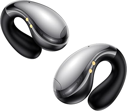Boytond Ultra Open Ear Earbuds, Comfort Clip On Earbuds, Wireless Bone Conduction Headphones with Bluetooth 5.3, Fast Charging Fast Charging for Running, Sports, and Travel, Mirror Black