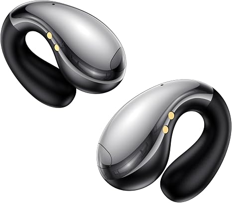 Boytond Ultra Open Ear Earbuds, Comfort Clip On Earbuds, Wireless Bone Conduction Headphones with Bluetooth 5.3, Fast Charging Fast Charging for Running, Sports, and Travel, Mirror Black