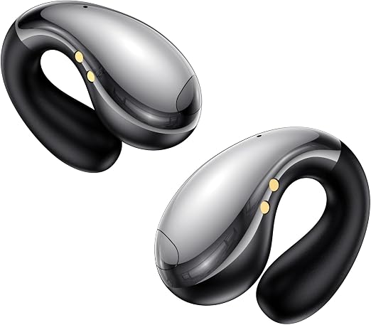 Boytond Ultra Open Ear Earbuds, Comfort Clip On Earbuds, Wireless Bone Conduction Headphones with Bluetooth 5.3, Fast Charging Fast Charging for Running, Sports, and Travel, Mirror Black
