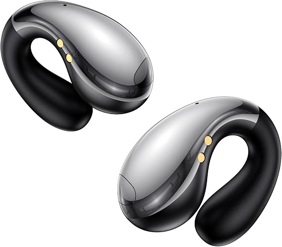Boytond Ultra Open Ear Earbuds, Comfort Clip On Earbuds, Wireless Bone Conduction Headphones with Bluetooth 5.3, Fast Charging Fast Charging for Running, Sports, and Travel, Mirror Black