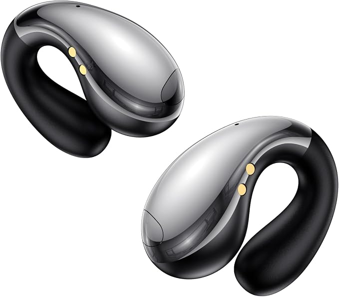Boytond Ultra Open Ear Earbuds, Comfort Clip On Earbuds, Wireless Bone Conduction Headphones with Bluetooth 5.3, Fast Charging Fast Charging for Running, Sports, and Travel, Mirror Black