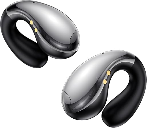 Boytond Ultra Open Ear Earbuds, Comfort Clip On Earbuds, Wireless Bone Conduction Headphones with Bluetooth 5.3, Fast Charging Fast Charging for Running, Sports, and Travel, Mirror Black