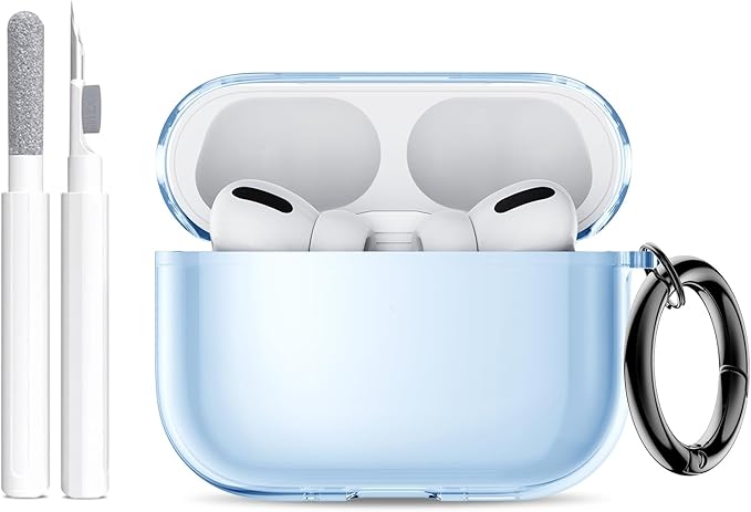 for AirPods Pro 3 Case (2025) with Cleaner Kit, Cute Soft Silicone Cover Compatible AirPods Pro 3rd Genera case with Keychain for Women Men with Keychain for Airpod Pro case(2025) Transparent Blue