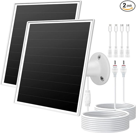 6W Solar Panel Charger for Outdoor Security Cameras. Micro USB/USB - C/DC (35 * 135) Fits Eufy/Wyze/Ring Camera, 9.8ft Cable,Waterproof Stabilization System for Battery Protection Fast Charging