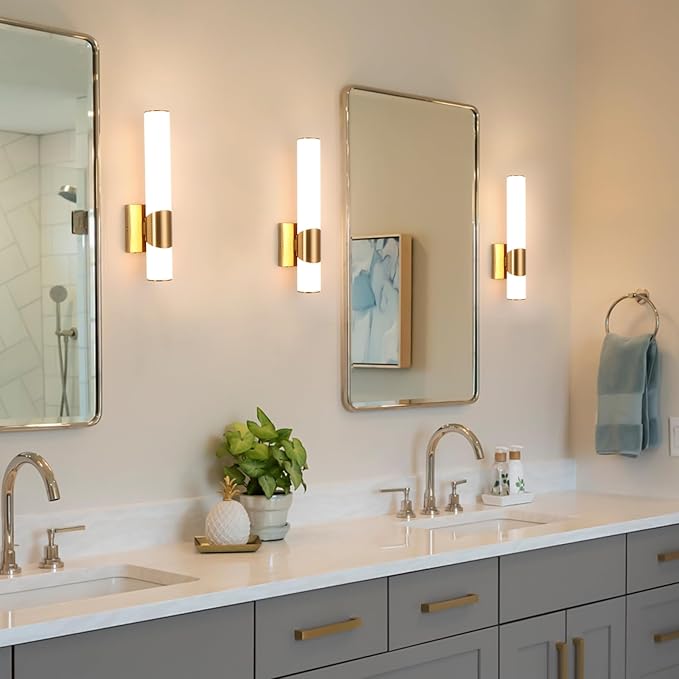 Gold Wall Sconce 5CCT Dimmable Bathroom Sconce with Acrylic Shade LED 15 inch Hardwired Wall Light Fixtures for Bathroom Living Room Bedroom Hallway