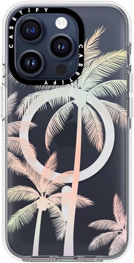 CASETiFY Clear iPhone 15 Pro Case [Not Yellowing / 6.6 ft. 3X Military Grade Drop Protection/Magsafe] - Modern Tropical Palm Tree - Clear