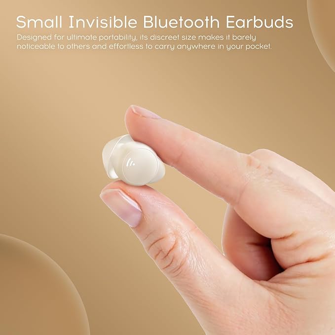 sunvito Sleep earplugs for Side Sleepers, Mini Invisible Wireless Bluetooth 5.3 Micro Sleep Noise Cancelling Headphones, Invisible earplugs for Small Ears Sleep, Exercise, Work, Hiking（Beige）