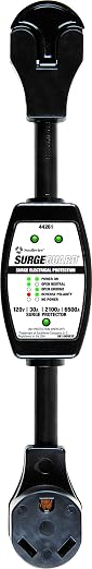 Southwire Surge Protector 120V 30AMP P&R - RV Surge Protector - 30 Amp RV Surge Unit - Circuit Tester - LED Voltage Monitor - Black - Campground Power Safety
