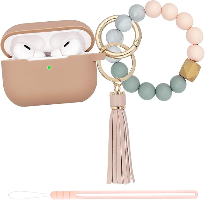Compatible with Airpods Pro 2nd Generation Case Cover 2022, Soft Silicone Protective Cover with Bracelet Keychain for Apple Airpods Pro 2 Case for Women (Milk Tea)