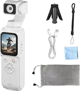 4K Handheld Pocket Camera with Face Tracking Rotating Lens, Vlogging Camera