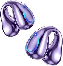 Ultra Open Ear Headphones Bluetooth 5.3 Wireless Bone Conduction Clip On Earbuds with Digital Display Charging Case 60 Hours Playtime Sport Earphones IPX7 Waterproof for Running Fitness Purple - Image 1