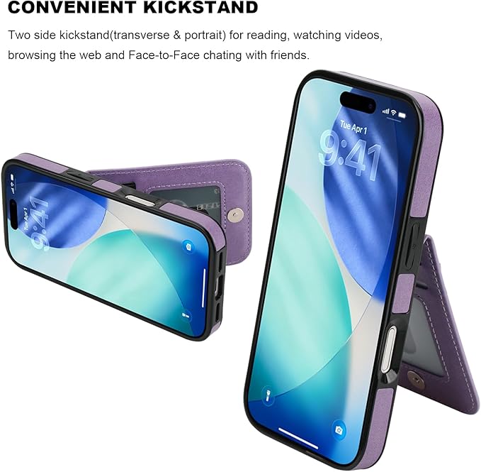 KIHUWEY Compatible with iPhone 17 Case Wallet with Credit Card Holder, Flip Premium Leather Magnetic Clasp Kickstand Heavy Duty Protective Cover for iPhone 17 6.3 Inch (Pruple) Purple