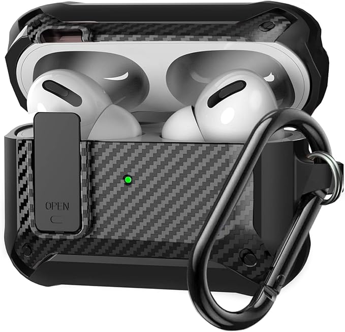 for Airpods Pro 2/1 Gen Case Cover with Lock (2019/2022/2023), Rugged Locking Case for Airpod Pro 2nd/1st Generation Shockproof Armor Protective Skin for Apple iPod Pro, Black