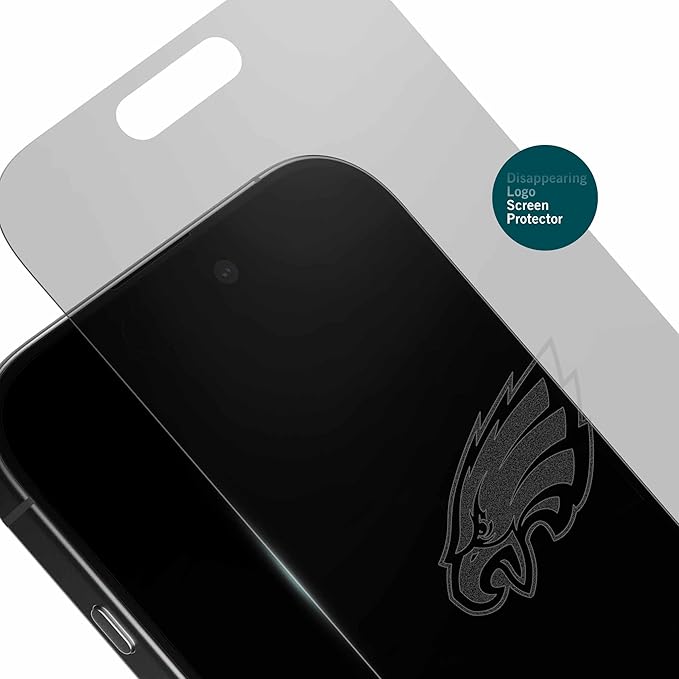 NFL Philadelphia Eagles Clear Screen Protector for iPhone 14 Pro - with Disappearing Logo - Scratch-Resistant and Easy-to-Install Screen Protectors (Includes Installation Tray)
