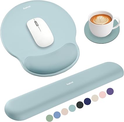 Sushret Mouse Pad and Keyboard Wrist Rest, 3-in-1 Gel Memory Foam Ergonomic Mouse Pad with Wrist Rest Set, Gaming Mousepad Arm Cushion Support for Computer Office Desk Accessories Cute, Seafoam Blue