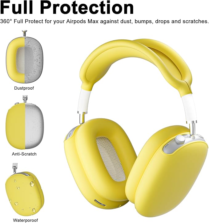 ATUAT for AirPods Max Headphones Case, Protective Silicone Case Cover Skin Accessories Anti-Scratch for Women Men for Apple AirPods Max 2024/2020 (USB-C/Lightning), Yellow