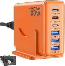 165W Charging Station, 6 Port Desktop Charger, 3 Ports 40W Orange