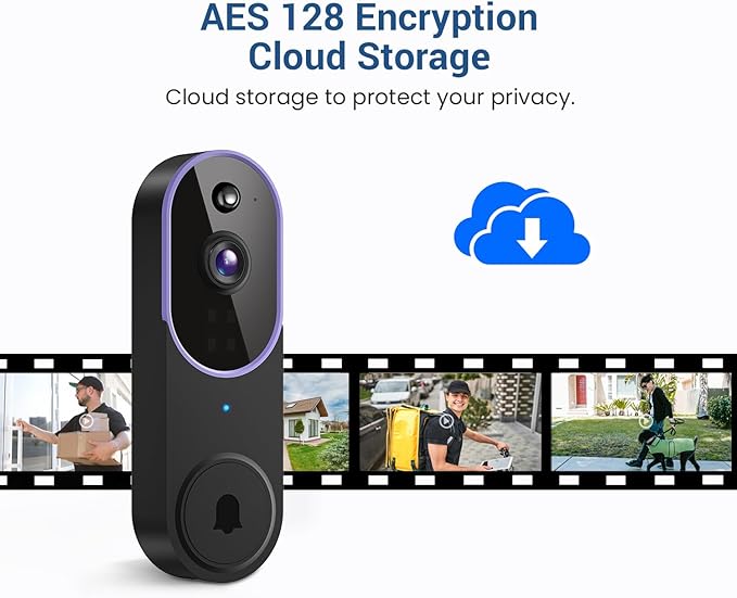 1080P Wireless Video Doorbell Camera, AI Human Detection, Cloud Storage, Two-Way Audio, 2.4GHz Wi-Fi Support, Real-Time Alerts, Easy Installation, Night Vision (Purple)