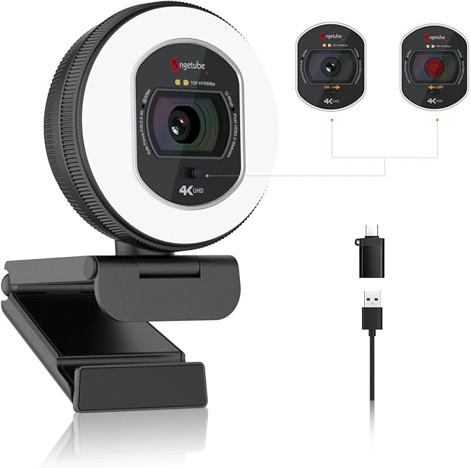 Angetube 4K Webcam with Light for PC, UHD Computer Web Camera for Desktop - Image 8
