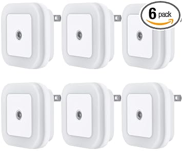 Uigos LED Night Light Lamp with Smart Sensor Dusk to Dawn Sensor, Daylight White, 0.5W Plug-in, 6-Pack