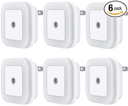 Uigos LED Night Light Lamp with Smart Sensor Dusk to Dawn Sensor, Daylight White, 0.5W Plug-in, 6-Pack